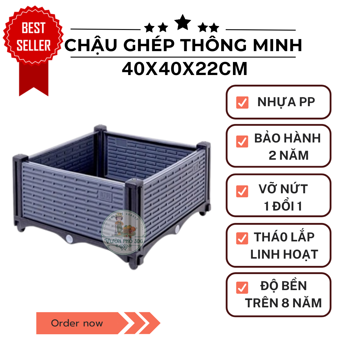 [Mẫu Mới] Chậu ghép thông minh xám kích thước 40x40x22cm, chậu trồng rau, chậu trồng cây Bền, Đẹp